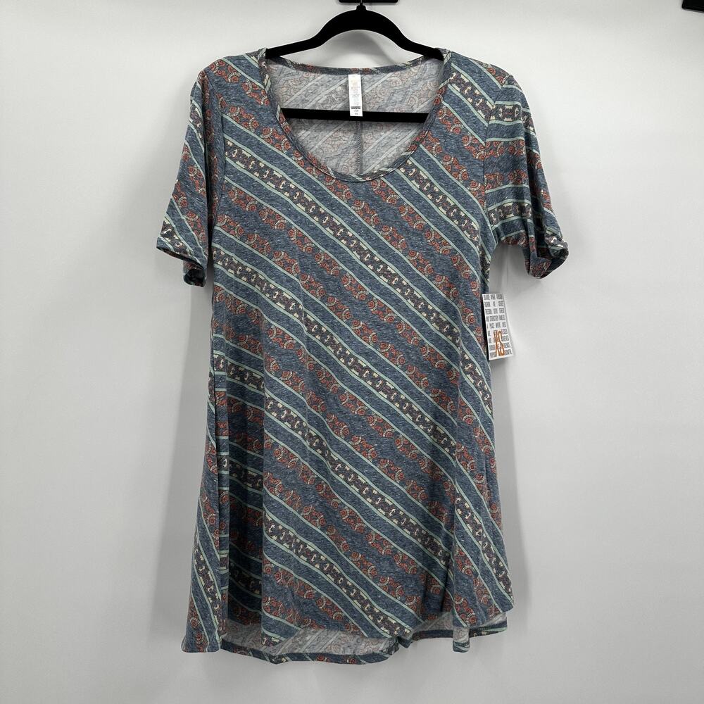 LuLaRoe Top Shirt Womens XS Blue Green Diagonal Stripe Perfect Tee Casual‎